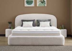 Casa Padrino Luxus Boxspringbett mit gew�lbtem Kopfteil Creme 180 x 200 cm - Luxus Schlafzimmer M�bel