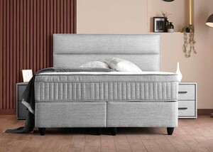 Casa Padrino Luxus Boxspringbett mit glattem Kopfteil Grau 160 x 200 cm - Luxus Schlafzimmer M�bel