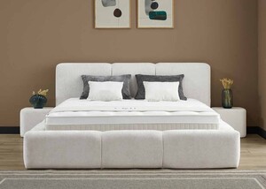 Casa Padrino Luxus Boxspringbett mit niedrigem Kopfteil Creme 140 x 200 cm - Luxus Schlafzimmer M�bel