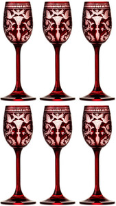 Casa Padrino Luxus Likrglas 6er Set Rot / Silber  5,5 x H. 15 cm - Handgefertigte und handgravierte Likrglser - Hotel & Restaurant Accessoires - Luxus Qualitt