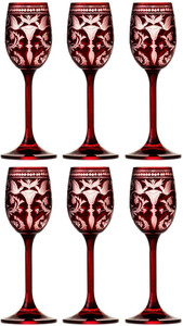 Casa Padrino Luxus Likrglas 6er Set Rot / Silber  5,5 x H. 15 cm - Handgefertigte und handgravierte Likrglser - Hotel & Restaurant Accessoires - Luxus Qualitt