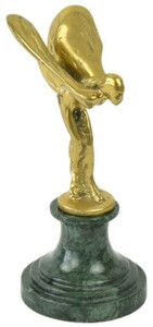 Casa Padrino Luxus Briefbeschwerer Skulptur Frau mit Fl�geln Gold / Gr�n 7 x 8 x H. 16 cm - Elegante Bronze Figur mit Marmorsockel - Luxus Schreibtisch Deko Accessoires