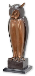 Casa Padrino Luxus Bronze Deko Figur Eule Bronze / Schwarz 18 x 18 x H. 52 cm - Bronze Deko Skulptur - Schreibtisch Deko - Deko Accessoires - Luxus Accessoires
