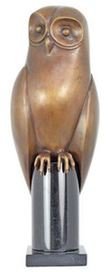 Casa Padrino Luxus Bronze Deko Figur Eule Messing / Schwarz 15 x H. 44 cm - Bronze Deko Skulptur - Schreibtisch Deko - Deko Accessoires - Luxus Accessoires