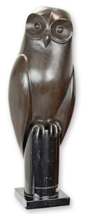 Casa Padrino Luxus Bronze Deko Figur Eule Bronze / Schwarz 15 x H. 44 cm - Bronze Deko Skulptur - Schreibtisch Deko - Deko Accessoires - Luxus Accessoires