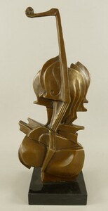 Casa Padrino Bronze Deko Skulptur Geige Bronze / Schwarz H. 41 cm - Abstrakte Schreibtisch Dekoration