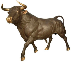 Casa Padrino Luxus Bronze Deko Skulptur Stier 295 x 86 x H. 160 cm - Riesiege Bronze Skulptur - Lebensgro�e Tierfigur - XXL Bronze Stier Figur - XXL Garten Skulptur - Luxus Garten Deko