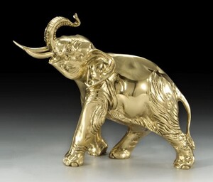 Casa Padrino Luxus Bronze Deko Skulptur Elefant Gold 27 x H. 24 cm - Schreibtisch Deko