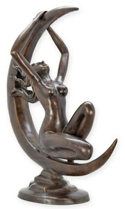 Casa Padrino Luxus Bronze Deko Skulptur Frau im Mond 66 x H. 76,5 cm - Groe Bronze Deko Figur - Wohnzimmer Deko - Bro Deko - Deko Accessoires