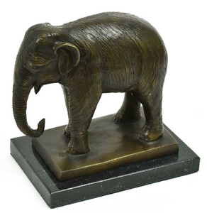 Casa Padrino Luxus Bronze Deko Skulptur Elefant Antik Bronze / Schwarz 20 x 10 x H. 19 cm - Bronze Figur mit Marmorsockel - Deko Figur - Schreibtisch Deko - Deko Accessoires