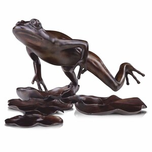 Casa Padrino Luxus Bronze Figur Frosch 39 cm - Deko Bronze Skulptur