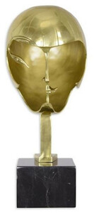 Casa Padrino Designer Bronze Skulptur Kopf 21,4 x 22,4 x H. 47 cm - Deko Figur mit Marmorsockel - Wohnzimmer Deko - Schreibtisch Deko