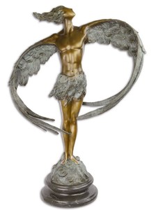 Casa Padrino Luxus Bronze Skulptur Mann mit Fl�geln Bronze / Grau / Schwarz 52 x 24,1 x H. 77,6 cm - Bronzefigur mit Marmor Sockel