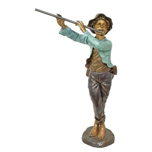 Casa Padrino Luxus Bronze Skulptur Fl�tenspieler Bronze / T�rkis 63 x H. 107 cm - Gro�e Bronzefigur - Deko Figur