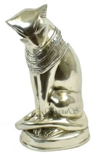 Casa Padrino Luxus Bronze Skulptur gyptische Katze Silber 23 x 16 x H. 47 cm - Versilberte Bronzefigur - Dekofigur - Wohnzimmer Deko