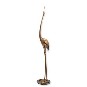 Casa Padrino Luxus Bronze Skulptur Kranich Bronze / Gold 31,5 x 31,5 x H. 172,5 cm - Gro�e Bronzefigur - Moderne Deko Figur