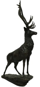 Casa Padrino Luxus Bronze Skulptur Hirsch auf Felsen Bronze / Schwarz 80 x 60 x H. 160 cm - Bronzefigur - Tierfigur - Hotel & Restaurant Deko Accessoires