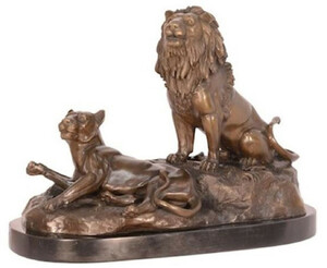 Casa Padrino Luxus Bronze Deko Skulptur L�we & L�win Bronzefarben H. 29 cm - Deko Bronzefigur - Dekofigur - Deko Accessoires - Luxus Kollektion