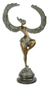 Casa Padrino Luxus Bronze Skulptur Frau mit Fl�geln Bronze / Grau / Schwarz 49,7 x 23,8 x H. 90,4 cm - Bronzefigur mit Marmor Sockel