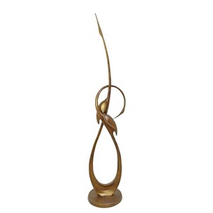 Casa Padrino Luxus Bronze Skulptur Zwei Kraniche Abstrakt Bronze / Gold 32 x H. 166 cm - Gro�e Bronzefigur - Moderne Deko Figur