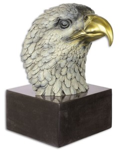 Casa Padrino Luxus Bronze Skulptur Adler Kopf Mehrfarbig / Schwarz 19,6 x 28 x H. 31,3 cm - Bronzefigur mit Marmorsockel - Deko Accessoires