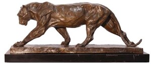 Casa Padrino Luxus Bronzefigur Panther Bronzefarben / Schwarz 52 x 16 x H. 23 cm - Elegante Bronze Skulptur mit Marmorsockel - Deko Accessoires