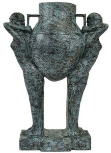 Casa Padrino Luxus Art Deco Bronze Skulptur Frauen mit Vase T�rkis / Schwarz 49 x 23,5 x H. 68 cm - Elegante Bronzefigur mit Blumenvase - Schreibtisch Deko - Wohnzimmer Deko - Luxus Kollektion