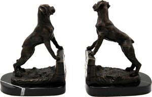 Casa Padrino Luxus Buchst�tzen Set Hunde Bronze auf schwarzem Marmor Sockel - Luxus Deko