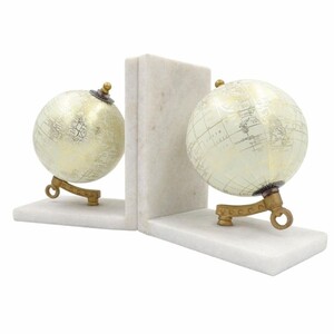 Casa Padrino Marmor Buchst�tzen Set Globus Wei� / Gold - Schreibtisch Deko