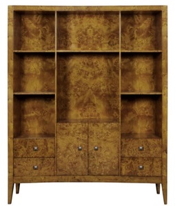 Casa Padrino Luxus B�cherschrank mit 2 T�ren und 4 Schubladen Hellbraun 150 x 35 x H. 190 cm - B�roschrank - Wohnzimmerschrank - Luxus Qualit�t