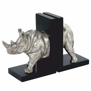 Casa Padrino Luxus B�cherst�tzen Set Nashorn Silber / Schwarz - Schreibtisch Deko