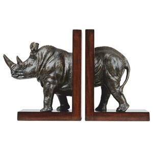 Casa Padrino Luxus B�cherst�tzen Set Nashorn Bronze / Dunkelbraun - Schreibtisch Deko