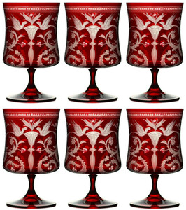 Casa Padrino Luxus Brandy Glas 6er Set Rot / Silber  9 x H. 14,5 cm - Handgefertigte und handgravierte Cognacglser - Hotel & Restaurant Accessoires - Luxus Qualitt