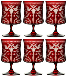 Casa Padrino Luxus Brandy Glas 6er Set Rot / Silber  9 x H. 14,5 cm - Handgefertigte und handgravierte Cognacglser - Hotel & Restaurant Accessoires - Luxus Qualitt