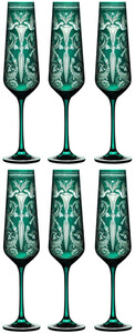 Casa Padrino Luxus Champagnerglas 6er Set Grn / Silber  6,5 x H. 26,5 cm - Handgefertigte und handgravierte Champagnerglser - Hotel & Restaurant Accessoires - Luxus Qualitt