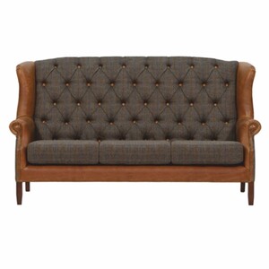 Casa Padrino Luxus Chesterfield 3er Sofa Grau / Braun / Dunkelbraun 183 cm