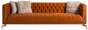 Casa Padrino Luxus Chesterfield 3er Sofa Orange / Messingfarben 240 x 85 x H. 75 cm - Chesterfield Wohnzimmer Sofa - Chesterfield Wohnzimmer Mbel - Luxus Kollektion