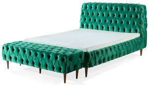 Casa Padrino Luxus Chesterfield Doppelbett Grn / Braun - Verschiedene Gren - Modernes Bett mit Matratze und Sitzbank - Schlafzimmer Mbel