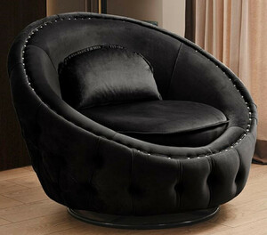 Casa Padrino Luxus Chesterfield Drehsessel Schwarz  90 cm - Moderner Chesterfield Wohnzimmer Sessel - Luxus Chesterfield Wohnzimmer M�bel