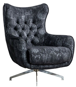 Casa Padrino Luxus Chesterfield Drehsessel Schwarz / Grau / Silber 86 x 82 x H. 100 cm - Wohnzimmer Sessel - Chesterfield Wohnzimmer M�bel