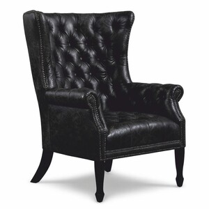 Casa Padrino Luxus Chesterfield Echtleder Ohrensessel Vintage Schwarz / Schwarz