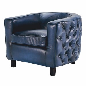 Casa Padrino Luxus Chesterfield Echtleder Sessel Blau / Schwarz - Leder M�bel
