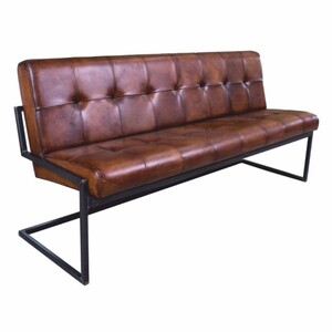 Casa Padrino Luxus Chesterfield Echtleder Sitzbank Braun / Schwarz 185 cm - Echtleder Mbel