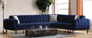 Casa Padrino Luxus Ecksofa mit verstellbaren Rckenlehnen Blau / Braun / Silber 320 x 180 x H. 80 cm - Wohnzimmer Sofa - Wohnzimmer Mbel - Luxus Mbel - Luxus Einrichtung