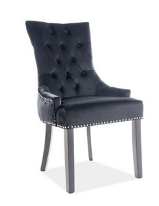 Casa Padrino Luxus Chesterfield Esszimmer Stuhl Schwarz / Silber / Schwarz - K�chenstuhl mit Samtstoff - Esszimmer M�bel