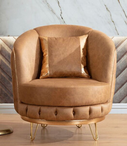 Casa Padrino Luxus Chesterfield Kunstleder Sessel Vintage Braun / Messing 85 x 80 x H. 100 cm - Wohnzimmer Sessel - Wohnzimmer Mbel - Luxus Mbel - Luxus Wohnzimmer Einrichtung