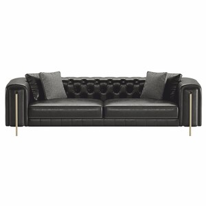 Casa Padrino Luxus Chesterfield Kunstleder Sofa Schwarz / Messing 262 cm - Luxus M�bel
