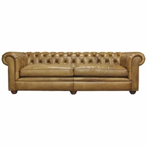 Casa Padrino Luxus Chesterfield Leder Sofa Hellbraun / Dunkelbraun 242 cm - Echtleder Mbel