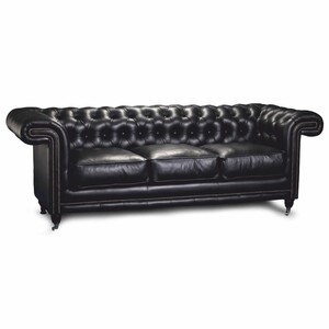 Casa Padrino Luxus Chesterfield Leder Sofa Schwarz 200 cm - Echtleder M�bel