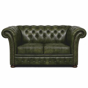Casa Padrino Luxus Chesterfield Leder 2er Sofa Vintage Dunkelgr�n / Dunkelbraun 170 cm